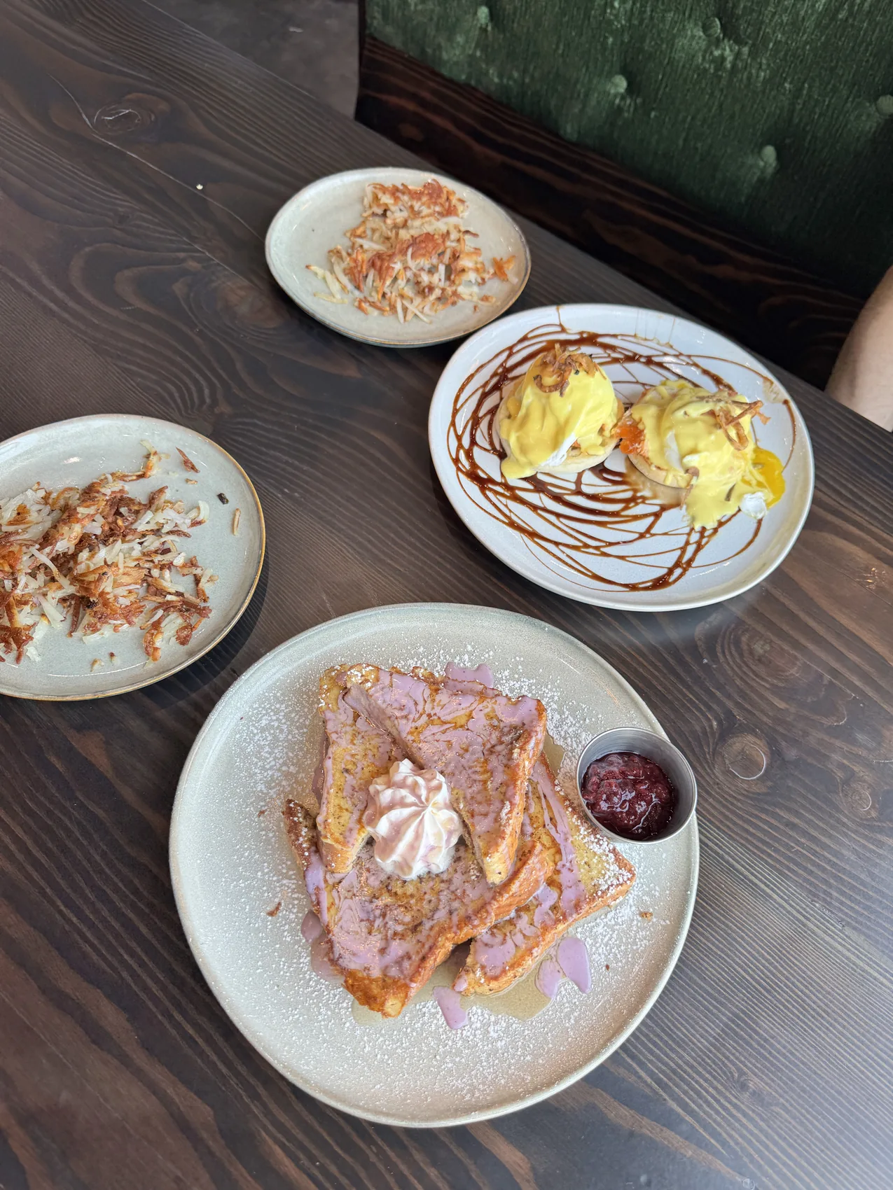 Urban Kitchen brunch table with French toast, breakfast plates, coffee, and juice